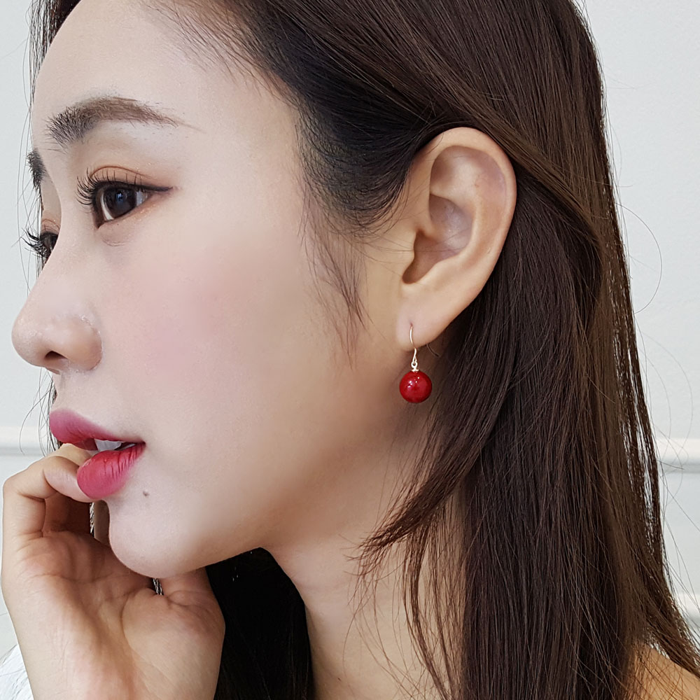 14k 산호 10mm 레드 드롭 귀걸이 GF237 - 상세 이미지 4
