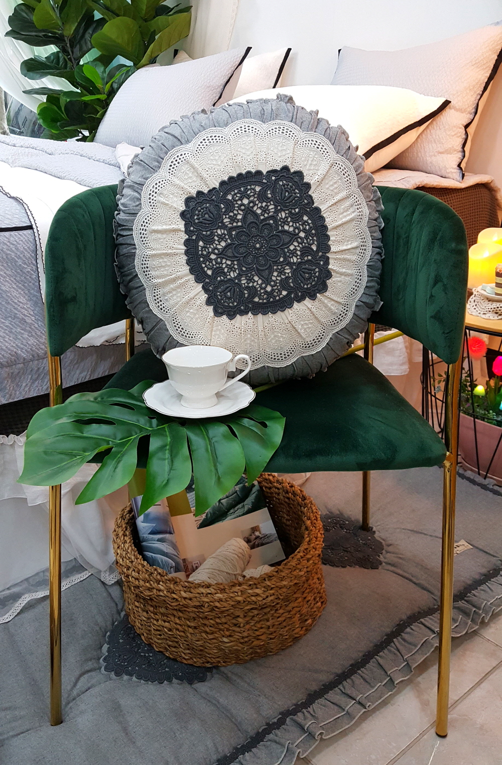 순면 프릴 쇼파 쿠션 커버 겸 방석 직사각 원형쿠션