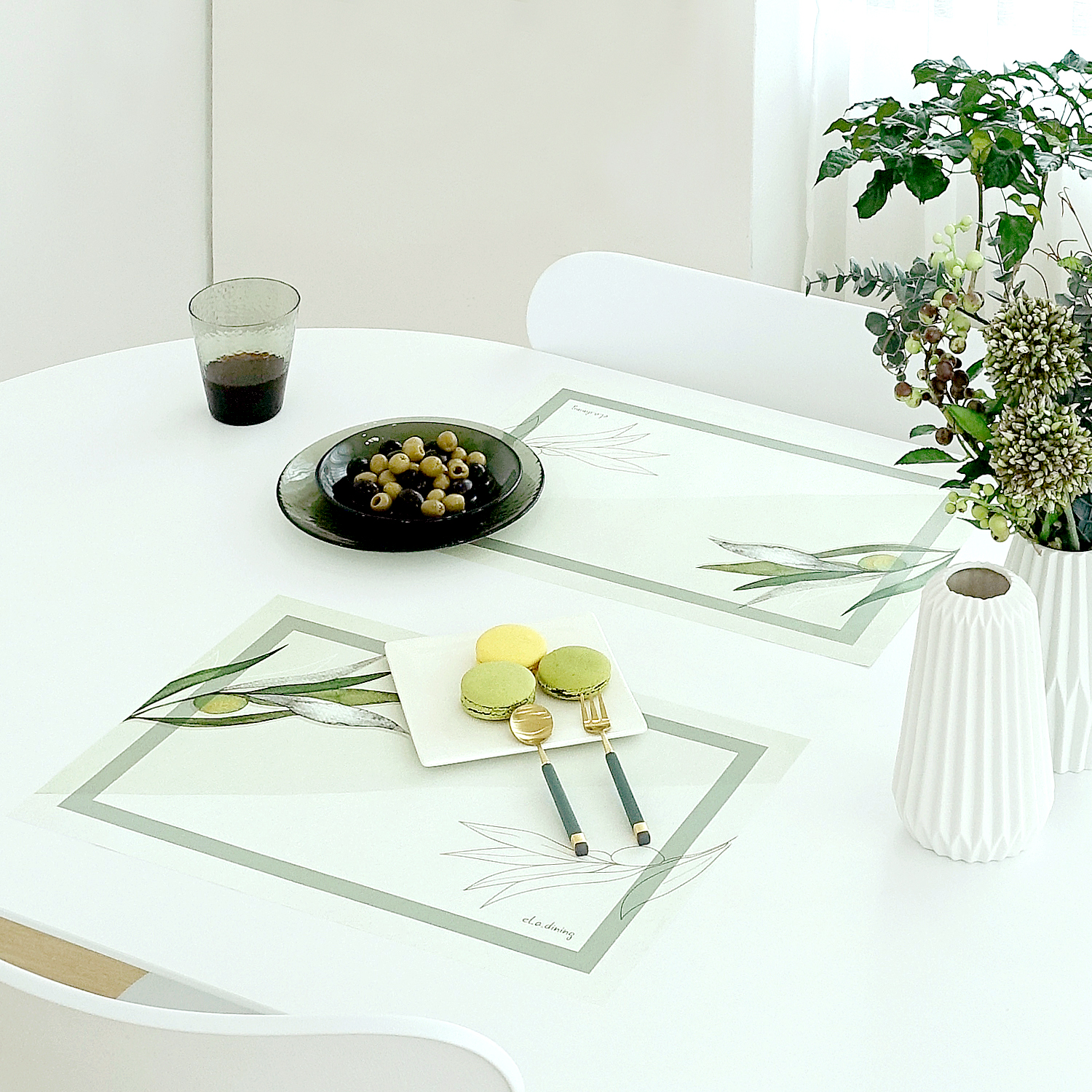 일회용 종이 식탁매트 10P 세트 뉴 올리브 엘라다이닝