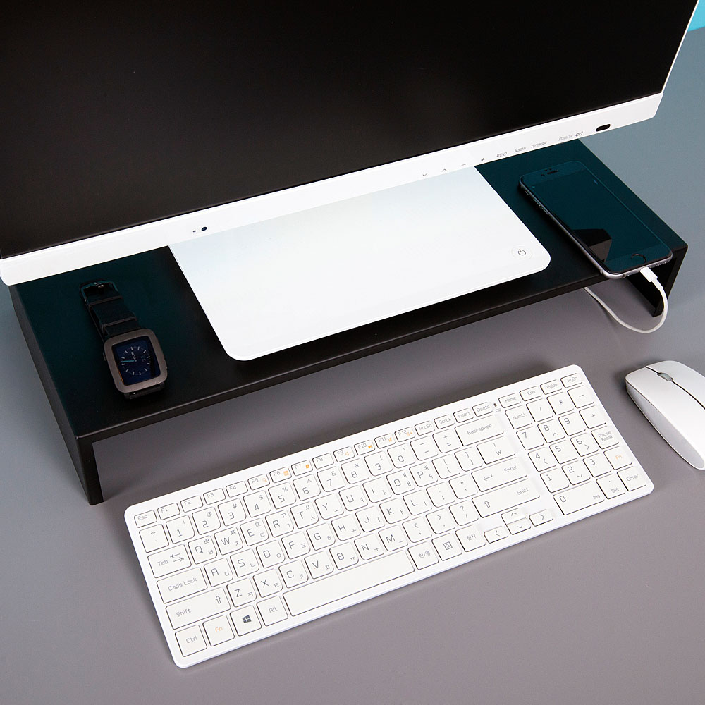 큐데스크 메탈 모니터 받침대 철제 키보드 수납 정리 선반 높이8cm