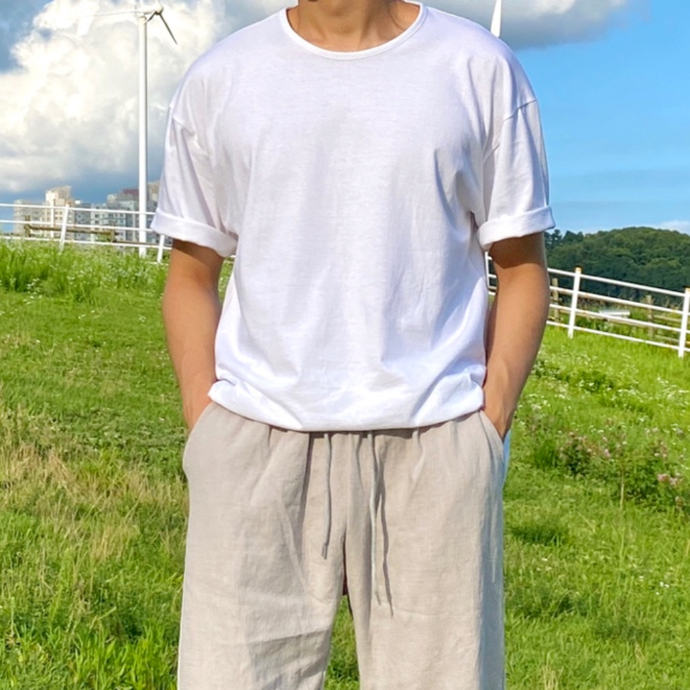 남자 U넥 유넥 두꺼운 반팔티 안비치는 흰티 - 상세 이미지 2