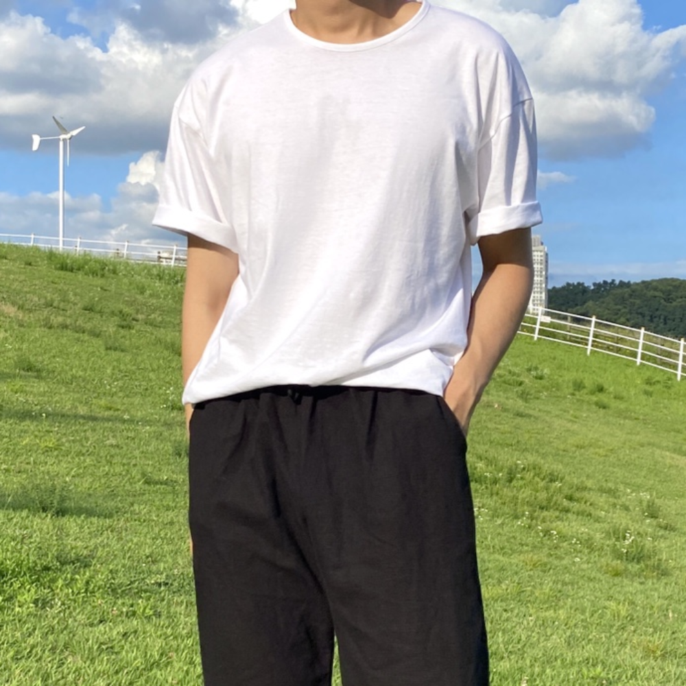 남자 U넥 유넥 두꺼운 반팔티 안비치는 흰티 - 상세 이미지 3