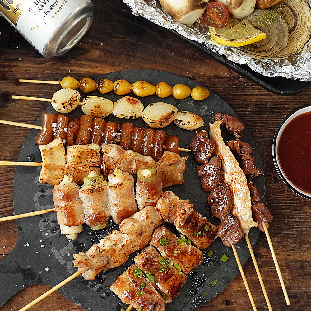 캠핑음식 요리 닭꼬치 파닭 염통 모듬 수제꼬치 구이 12종