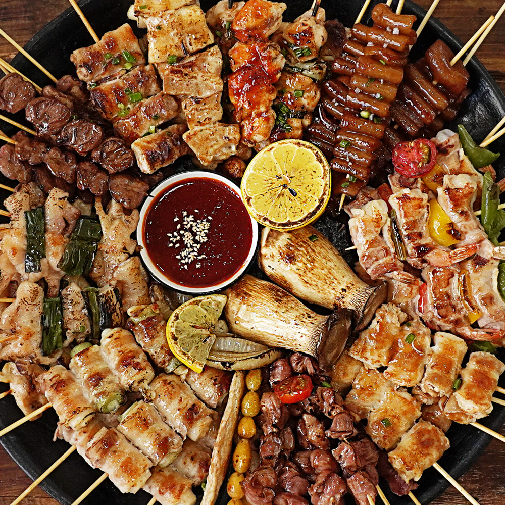캠핑음식 요리 닭꼬치 파닭 염통 모듬 수제꼬치 구이 12종