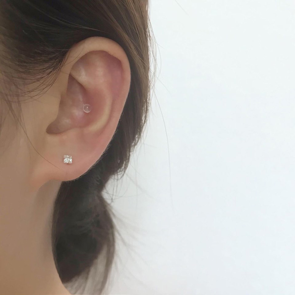 14k 베이직 네모 큐빅 귀걸이 - 3mm 4mm 심플 데일리 귓볼 사각 선물 - 상세 이미지 4