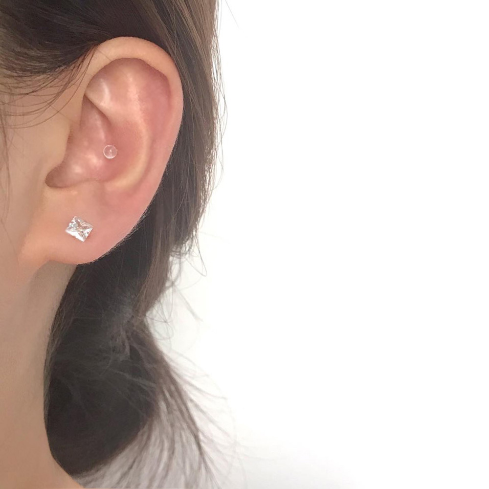 14k 베이직 네모 큐빅 귀걸이 - 3mm 4mm 심플 데일리 귓볼 사각 선물 이미지 6
