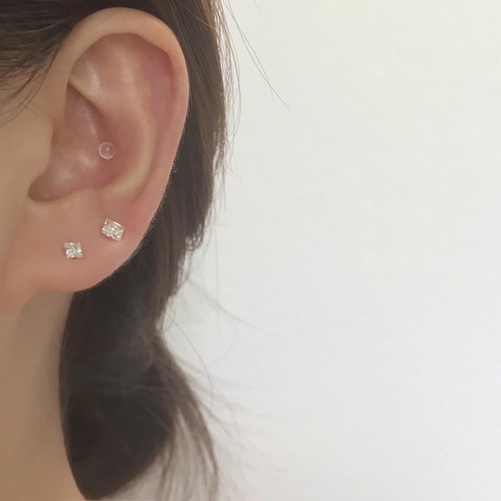 14k 베이직 네모 큐빅 귀걸이 - 3mm 4mm 심플 데일리 귓볼 사각 선물 - 상세 이미지 5