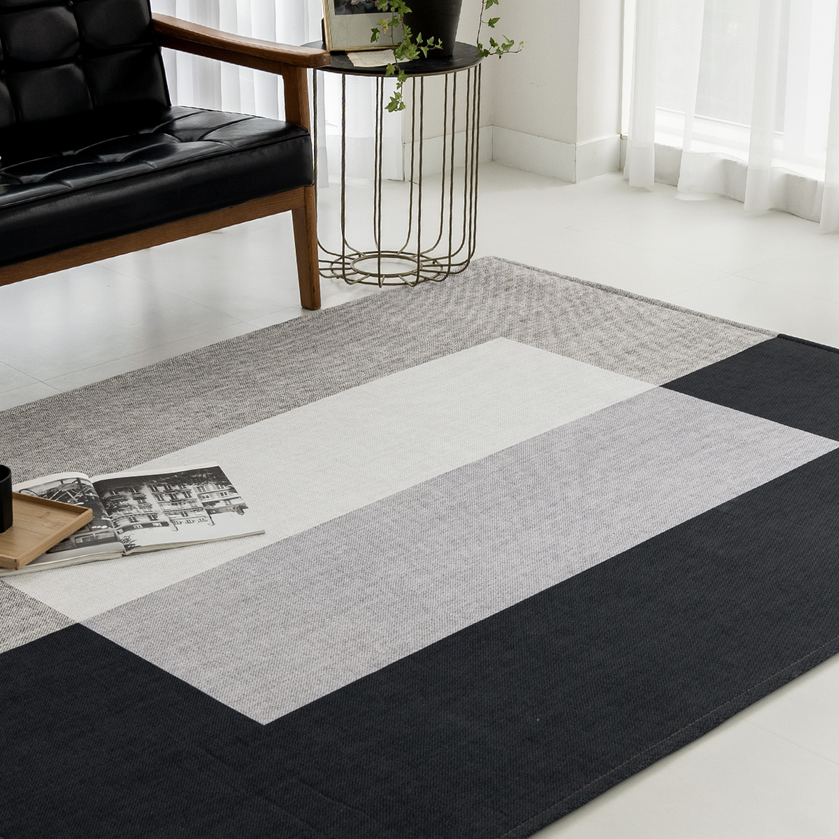 먼지없는 워셔블 사계절 거실 방수 러그, 브릭 블랙, 대형 200x145