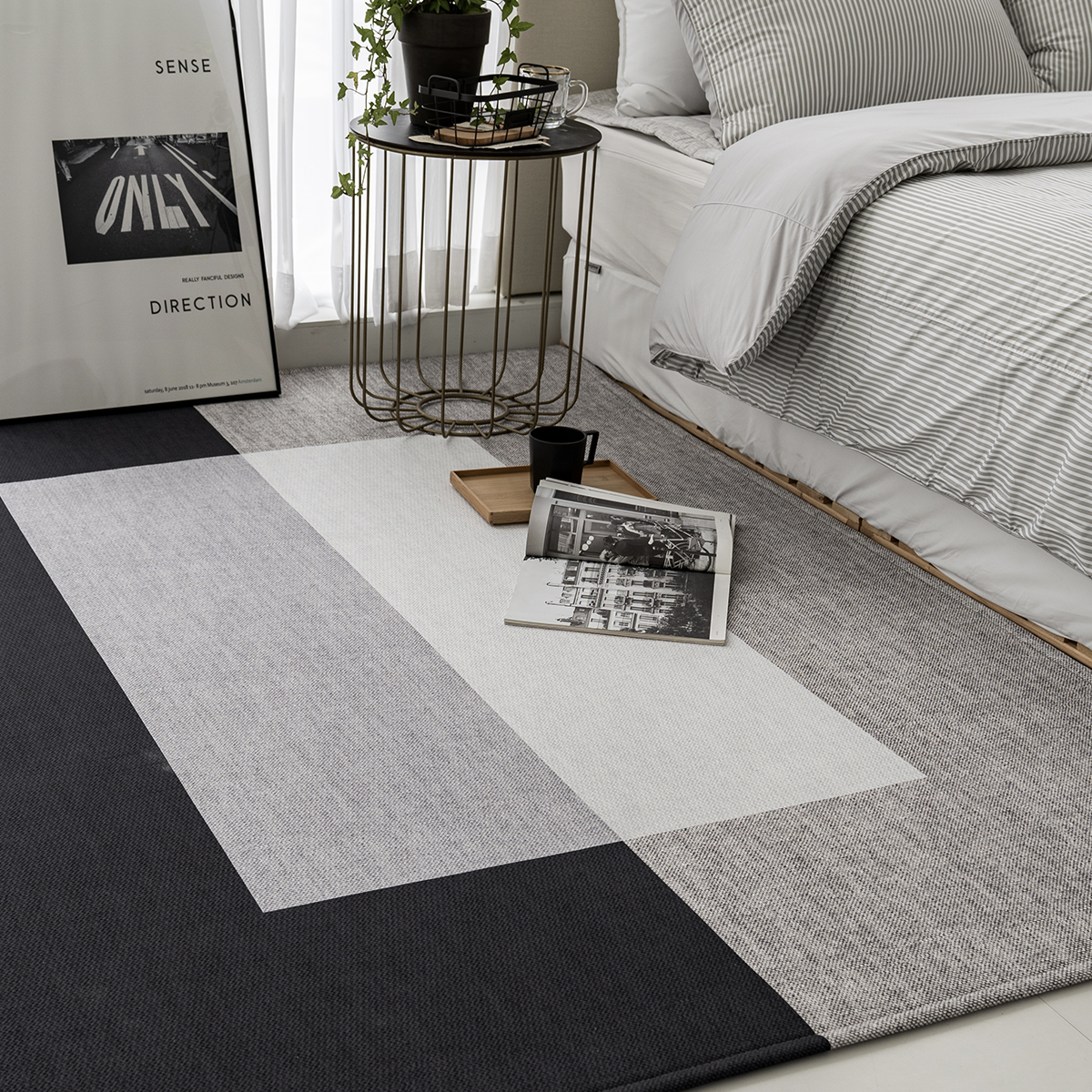 먼지없는 워셔블 사계절 거실 방수 러그, 브릭 블랙, 대형 200x145