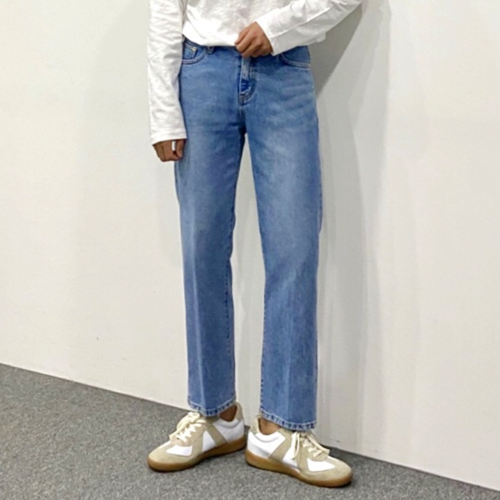 남자 연청바지 레귤러핏 일자 세미와이드 청바지 - 상세 이미지 2