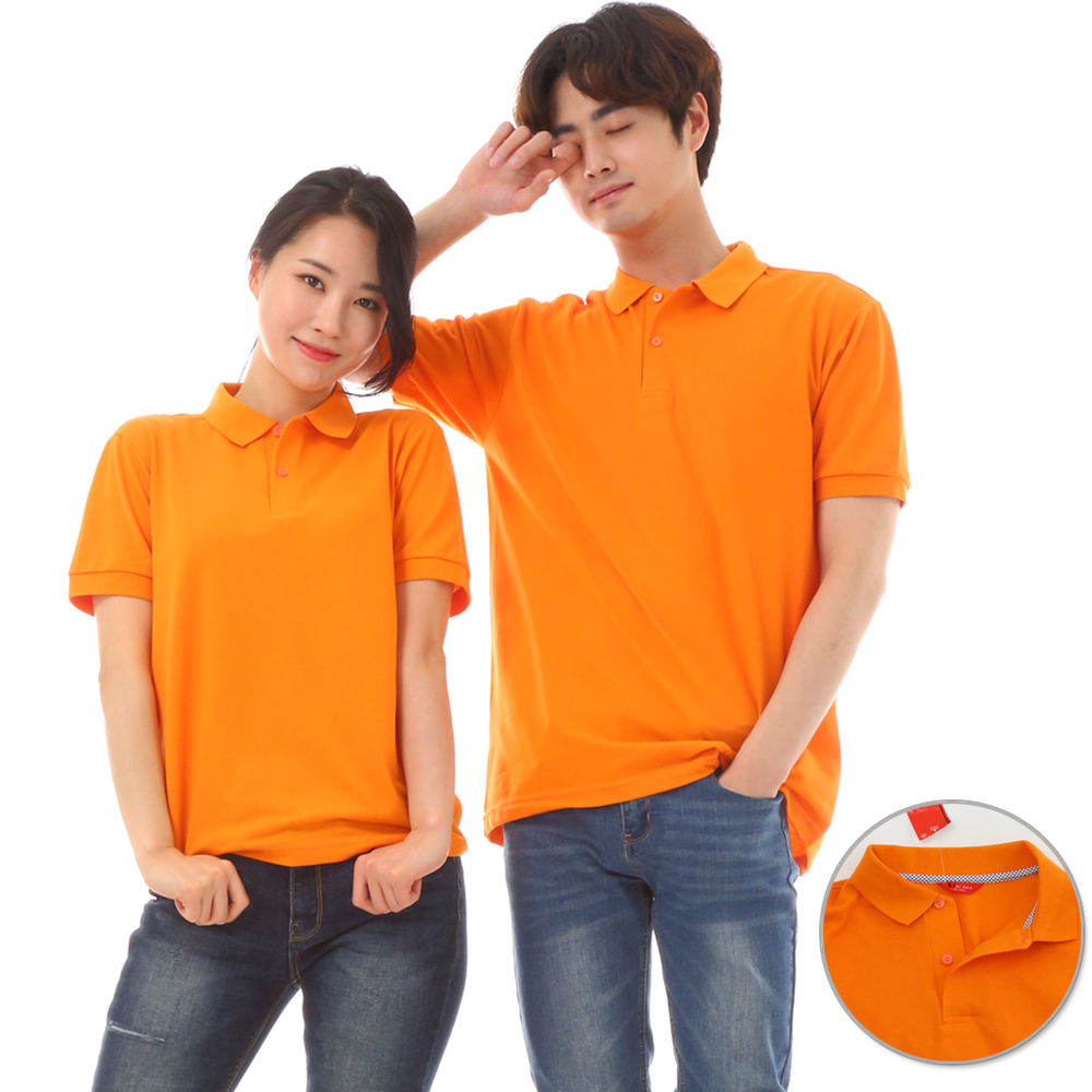 30수pk 체크폴로(오렌지색)반팔티셔츠 업소 홀유니폼 음식점 식당  홀서빙복 - 상품 이미지