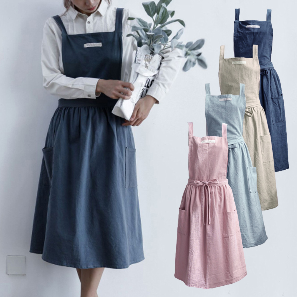 파스텔 원피스 면 앞치마 어린이집 카페 바리스타 에이프런 프릴앞치마
