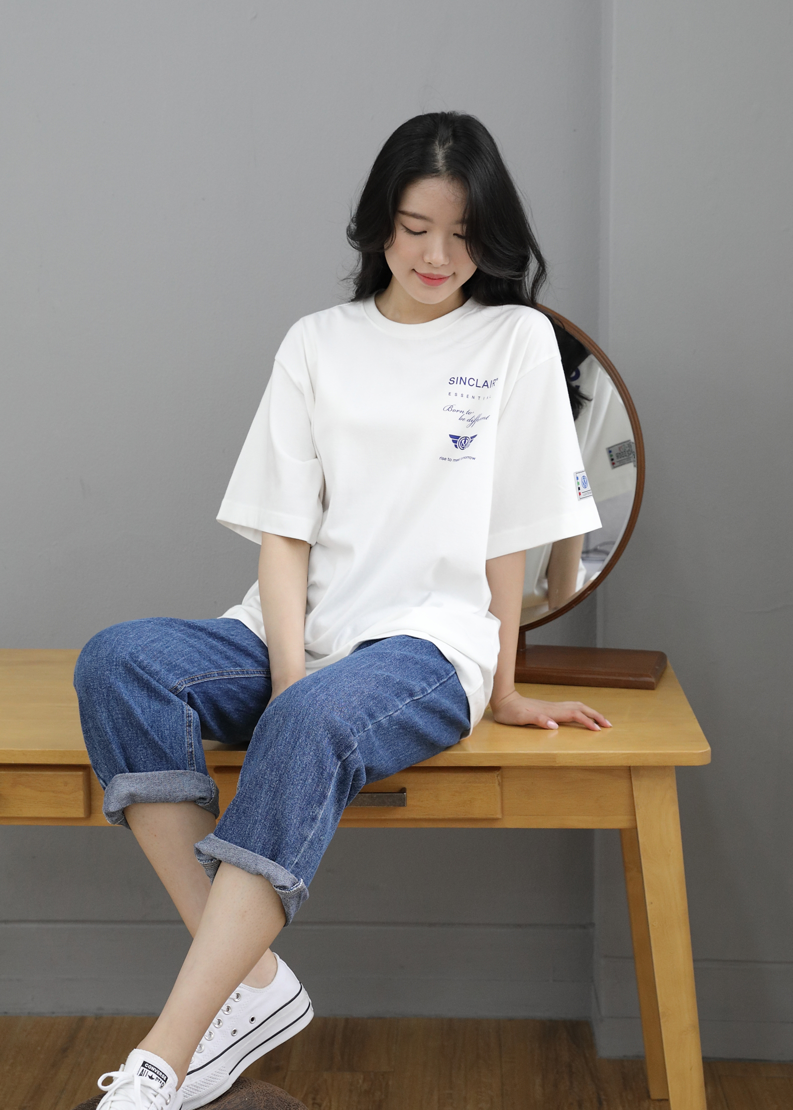 SINCLAIR 싱클레어 에센셜 로고 유니섹스 티셔츠 화이트 오버핏 빅사이즈 반팔 남자 여자 이미지 6