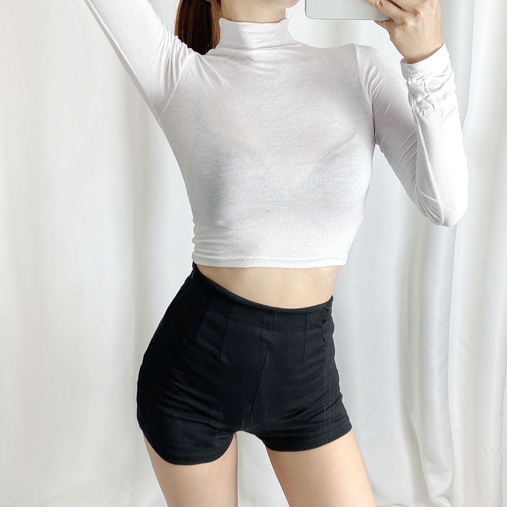 탱탱 슬림핏 텐션 목폴라 반폴라 터틀넥 시스루 크롭티셔츠 4color - 상세 이미지 3
