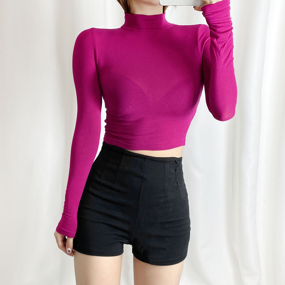 탱탱 슬림핏 텐션 목폴라 반폴라 터틀넥 시스루 크롭티셔츠 4color 이미지 6