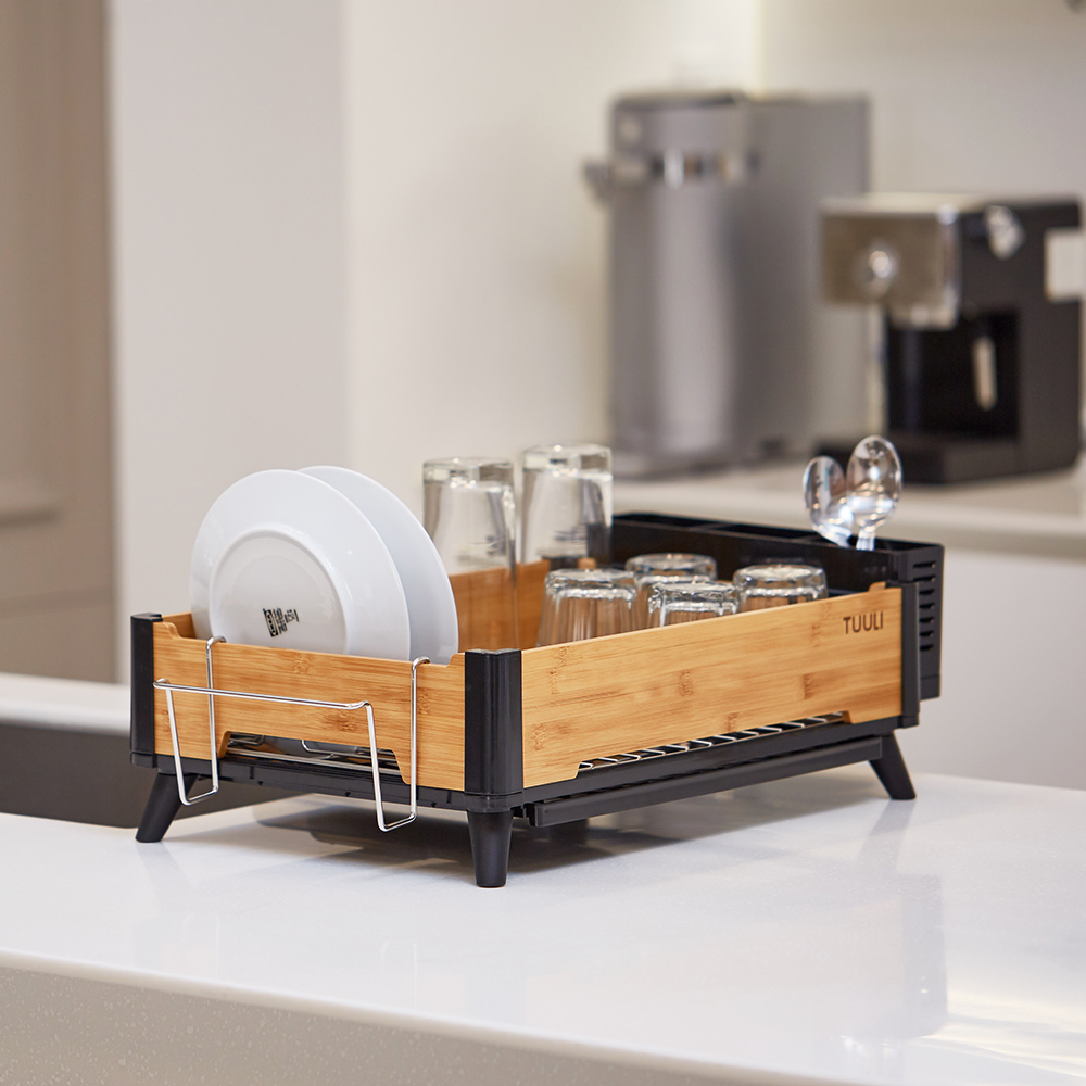 씨에스리빙 뱀부 물빠짐 식기건조대 그릇건조대 1단 블랙