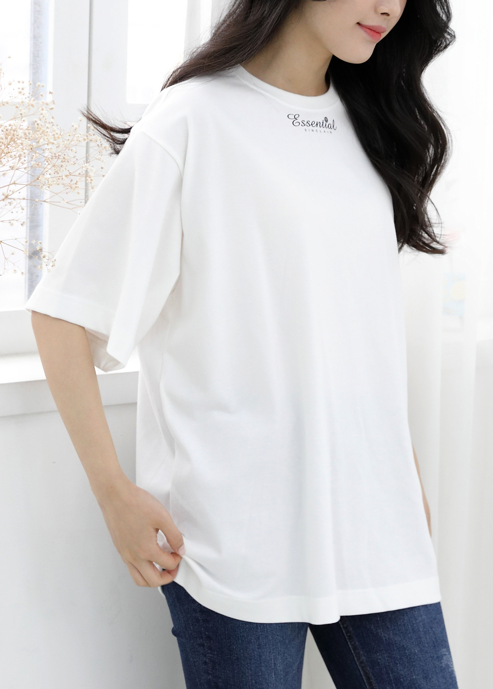 SINCLAIR 싱클레어 에센셜 네크포인트 유니섹스 티셔츠 화이트 오버핏 빅사이즈 반팔 남자 여자