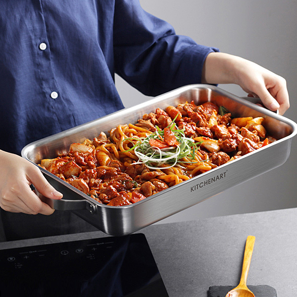 키친아트 인덕션 사각 로스트팬 통3중 스텐304 대형 닭갈비 떡볶이팬 - 상세 이미지 4