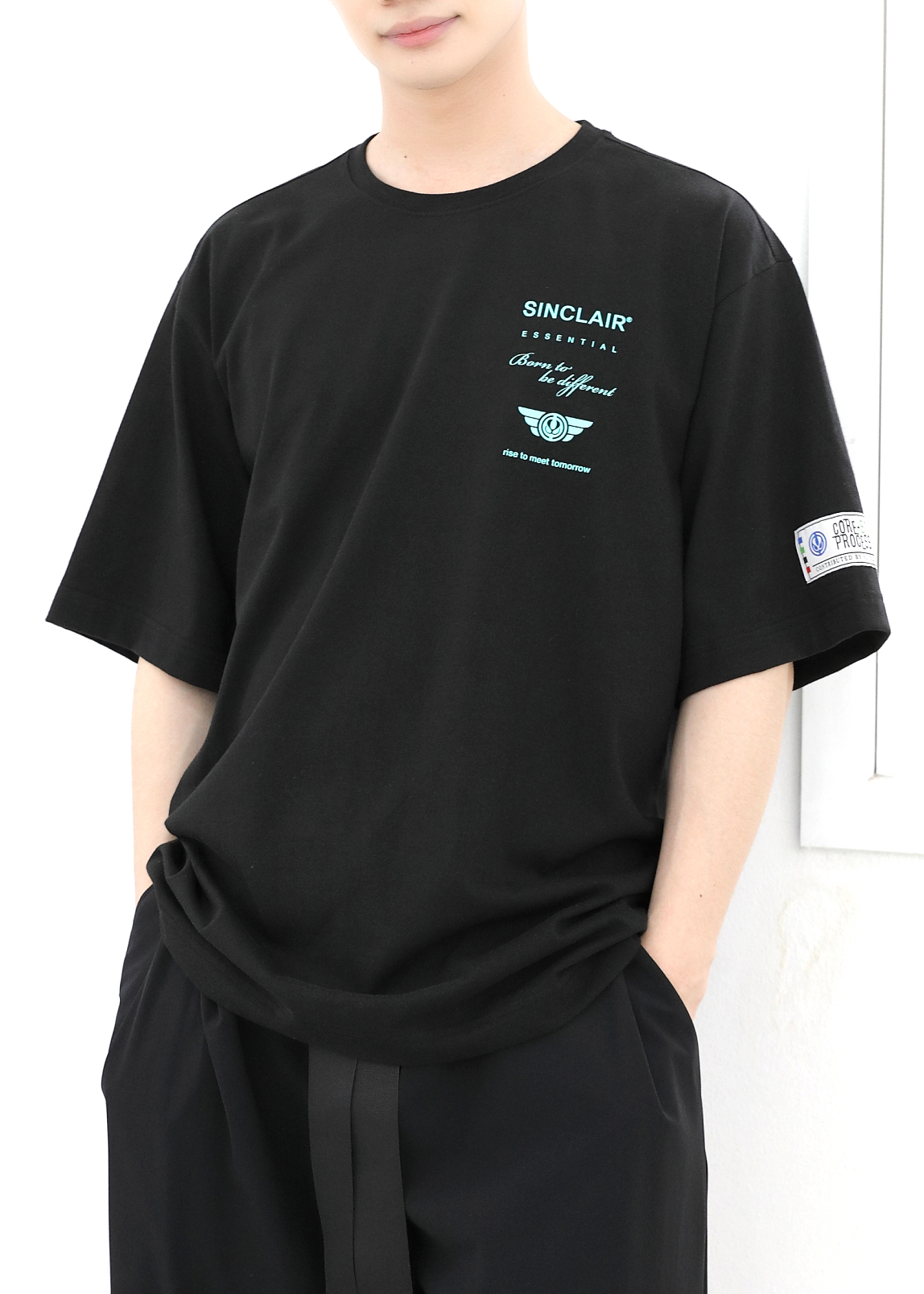 SINCLAIR 싱클레어 에센셜 로고 유니섹스 티셔츠 블랙 오버핏 빅사이즈 반팔 남자 여자