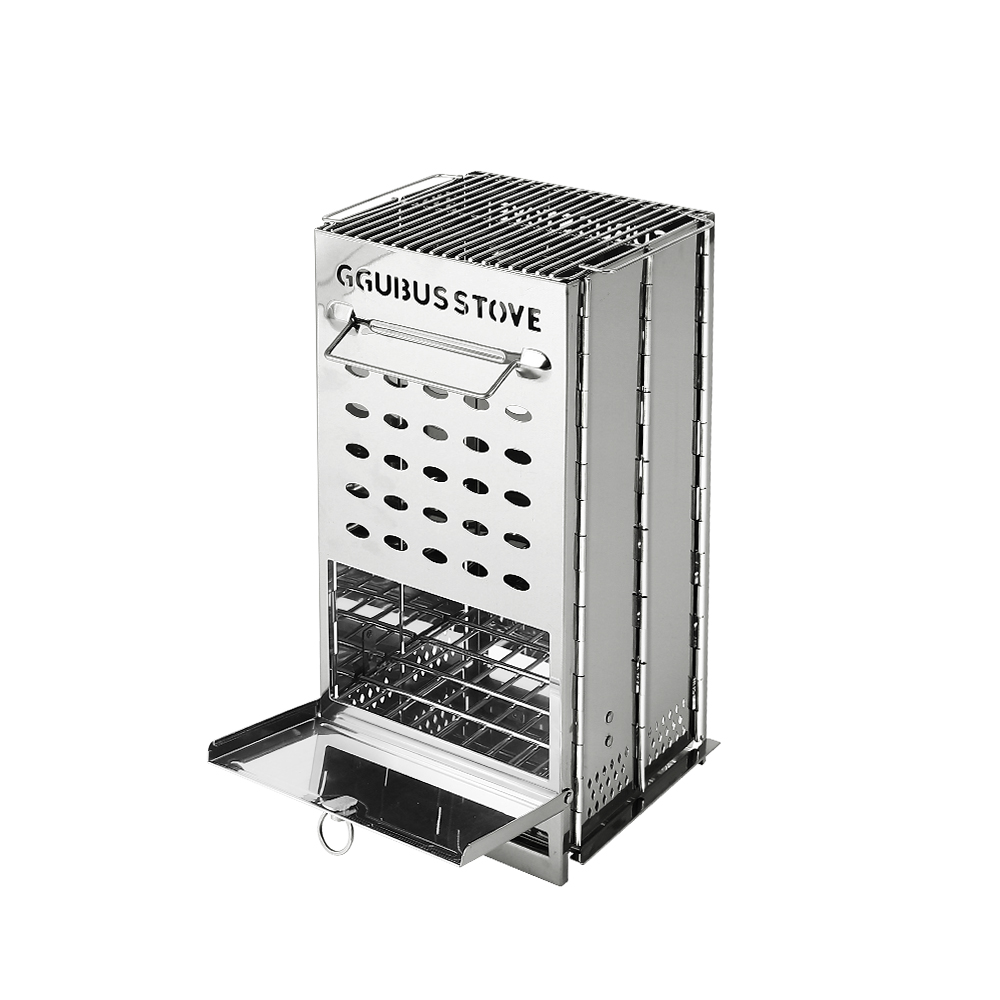 꾸버스 불멍 화로대 접이식 휴대용 캠핑 숯불 화로 사각 스테인리스 바베큐그릴 가방포함