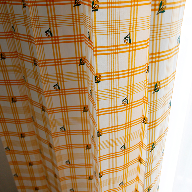 튤립 체크 아이방 꽃무늬 커튼 핀스타일 S-가로100x세로150 여아