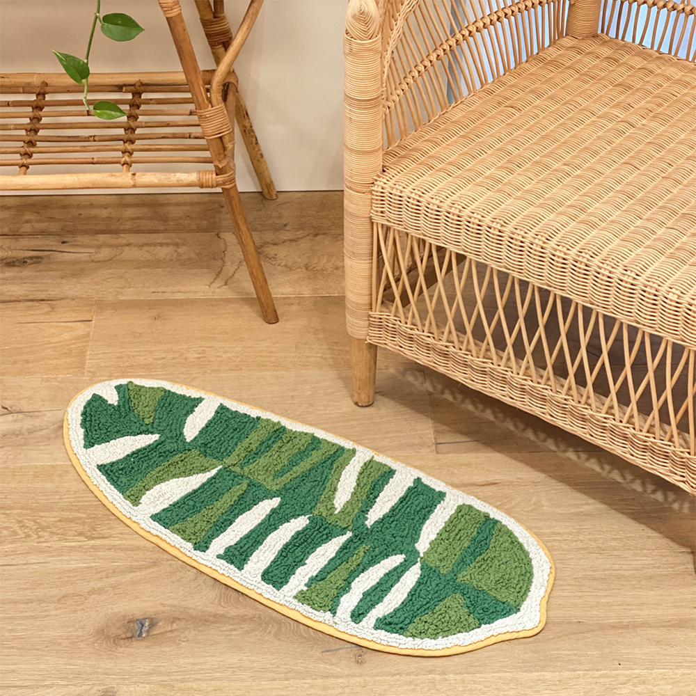 그리너리 바나나 리프 순면 욕실 주방 발매트 그린, 75x35cm