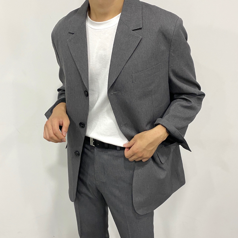 남자 오버핏 싱글 블레이져 자켓 블랙 그레이 봄 가을 - 상세 이미지 2