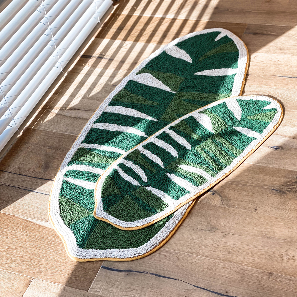 그리너리 바나나 리프 순면 욕실 주방 발매트 그린, 75x35cm