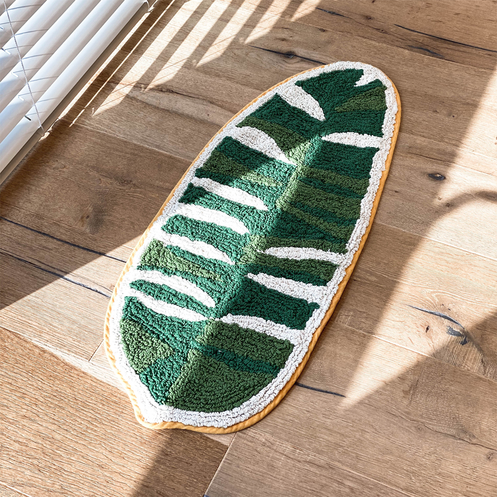 그리너리 바나나 리프 순면 욕실 주방 발매트 그린, 75x35cm