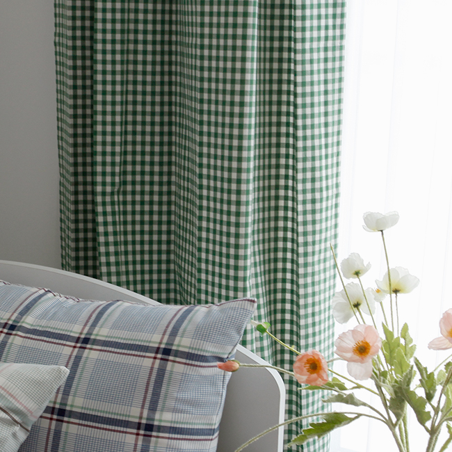 바이아미 라떼 체크 아이방 커튼 핀스타일 맞춤