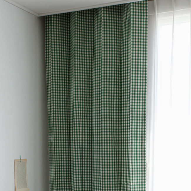 바이아미 라떼 체크 아이방 커튼 핀스타일 맞춤