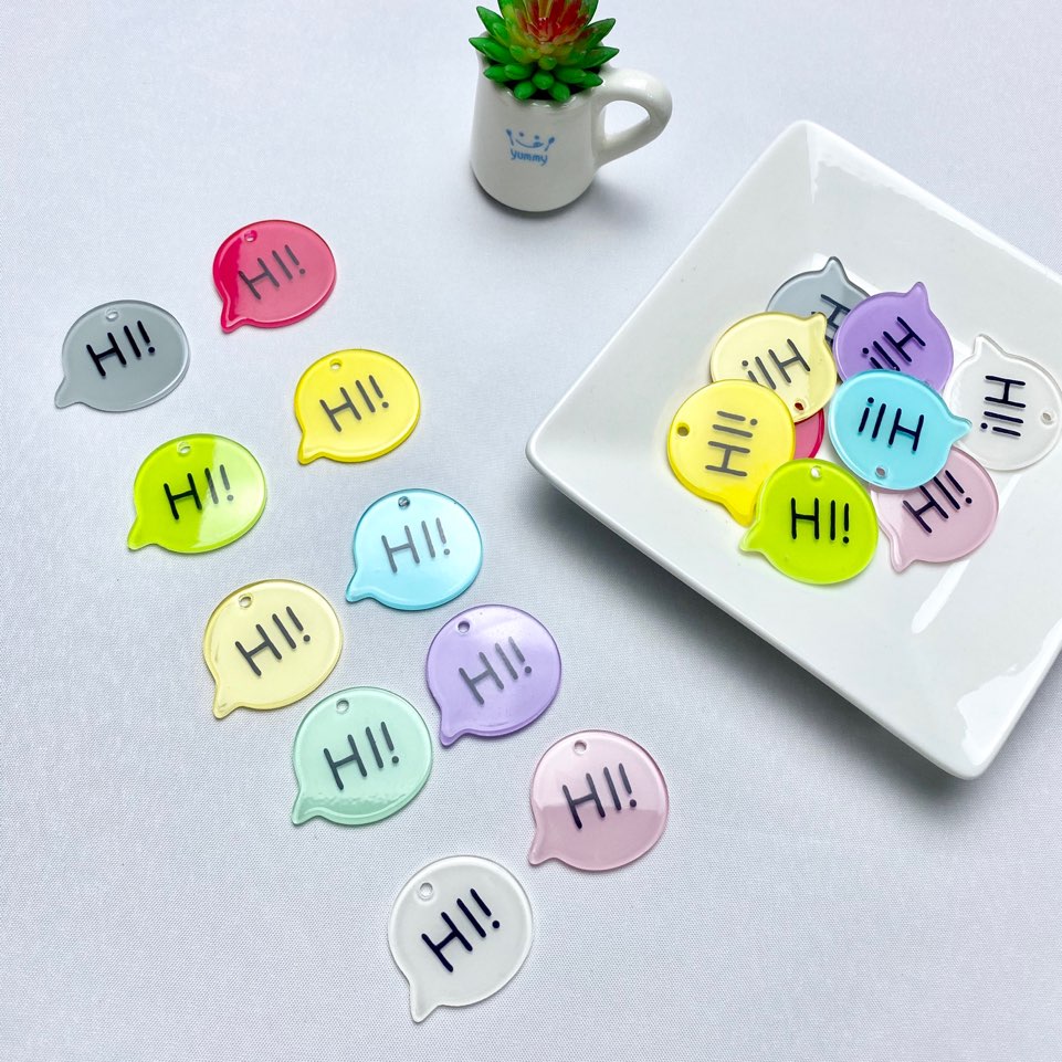 10컬러) 아크릴 컬러 말풍선 HI 펜던트 참 (2개) - 상품 이미지