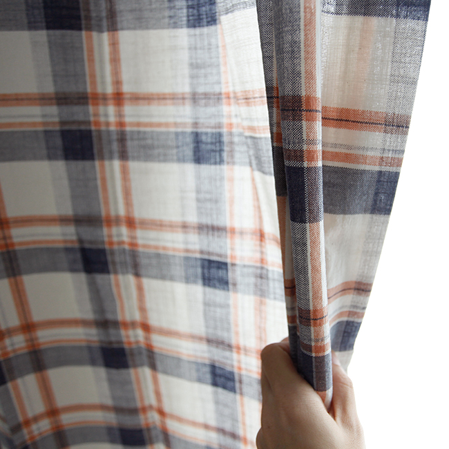 에이드 아이방 체크커튼 핀스타일 네이비 S-가로130x세로150