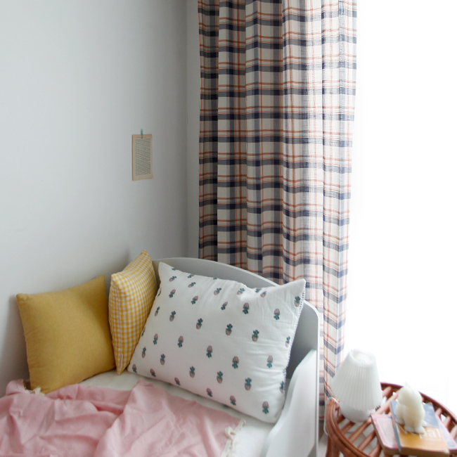 에이드 아이방 체크커튼 핀스타일 네이비 S-가로130x세로150