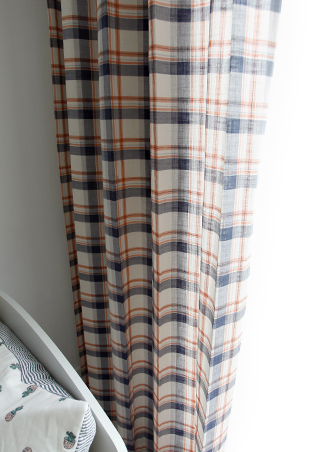 에이드 아이방 체크커튼 핀스타일 네이비 S-가로130x세로150