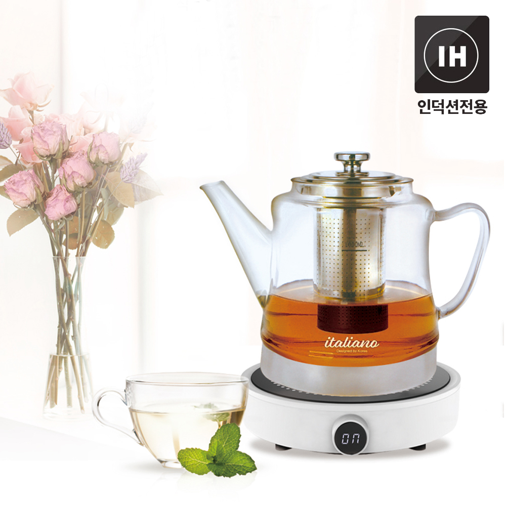 이탈리아노 커피 앤 티포트 인덕션용 내열 유리 차망 주전자 티주전자 1.8L