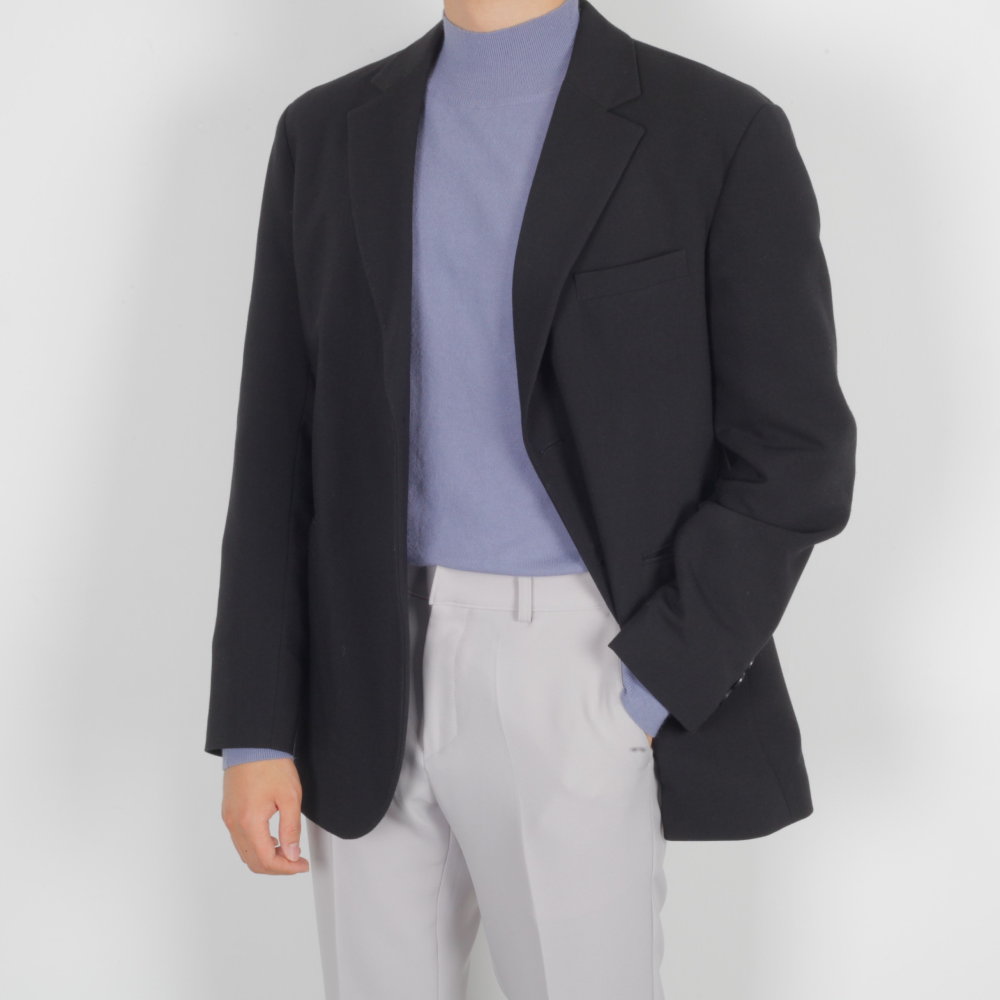 남자 오버핏 블레이져 싱글 마이 자켓 블랙 - 상세 이미지 2