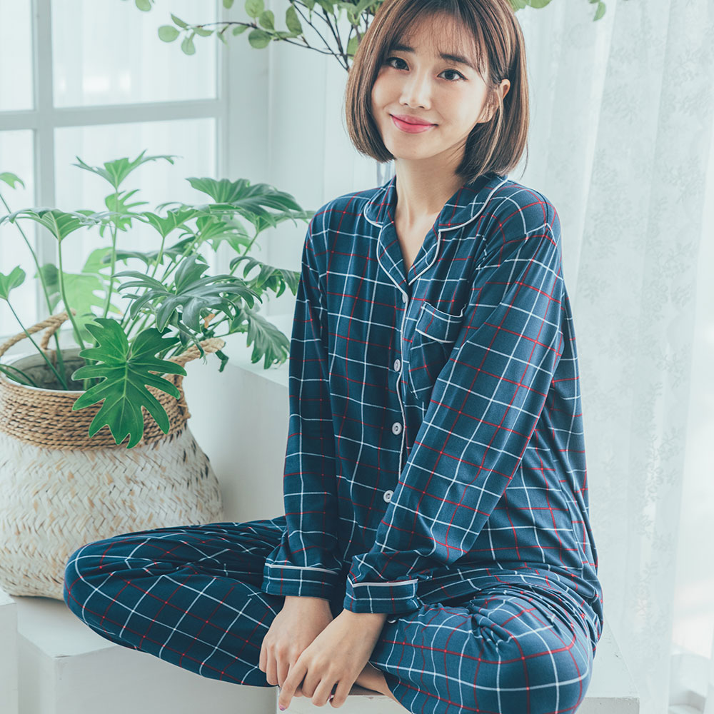 도씨 홈웨어 여성용 피치기모 긴팔 카라 커플 잠옷 상하의 세트 - 상세 이미지 4