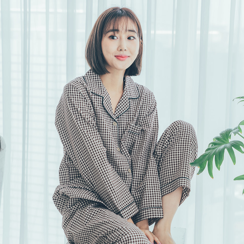 도씨 홈웨어 여성용 순면 긴팔 카라 커플 잠옷 상하세트 - 상세 이미지 3