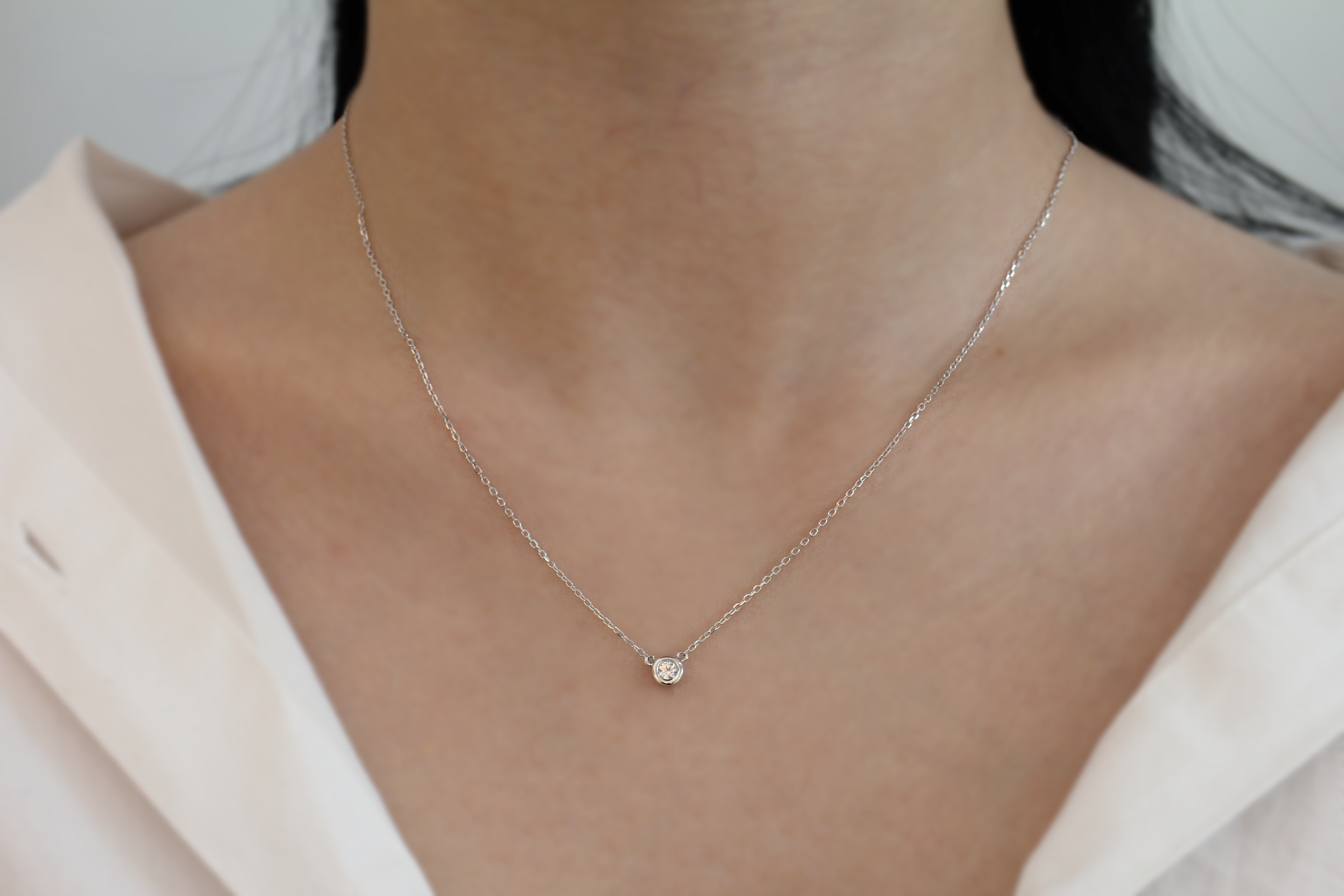 1부 다이아 목걸이 베젤 랩 프러포즈 심플 데일리 14K 18k 여자 레이어드 - 상세 이미지 3