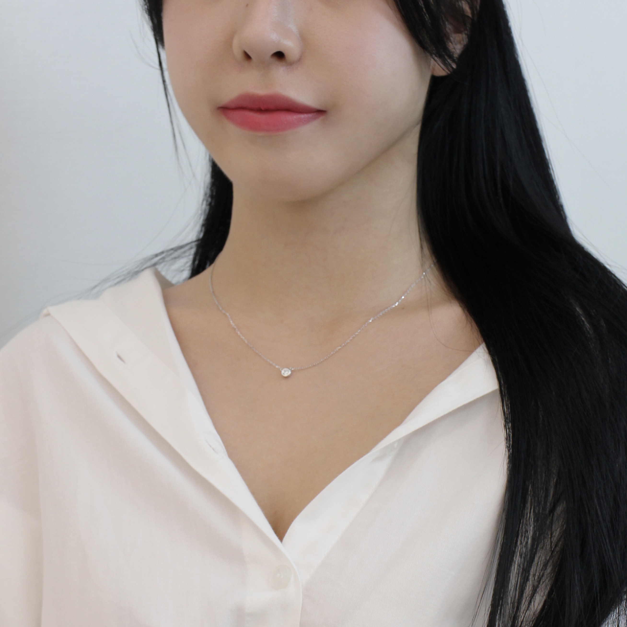 1부 다이아 목걸이 베젤 랩 프러포즈 심플 데일리 14K 18k 여자 레이어드 - 상세 이미지 2