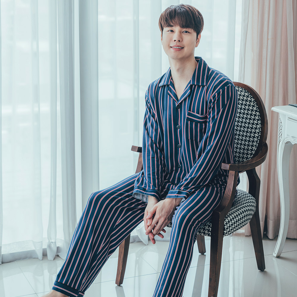 도씨 남자파자마 피치기모 긴팔 카라 커플 잠옷 홈웨어세트