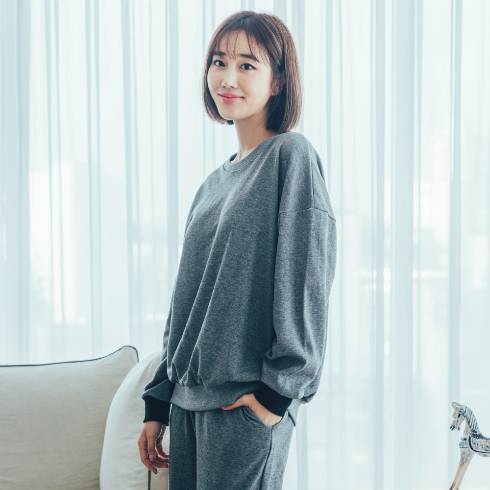 [에이원] 홈웨어 여자 면 무지 커플 잠옷 상하세트 - 상세 이미지 3