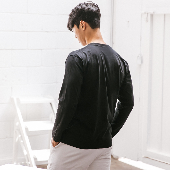 블랙몬스터핏 무지 긴팔 라운드 티셔츠 남성 여자 기본 면티 쭉티 이미지 3