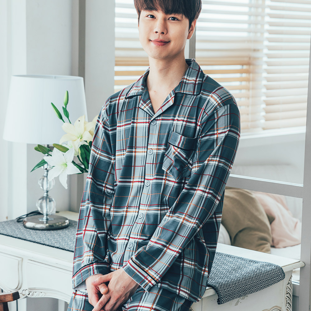 도씨 남자파자마 피치기모 긴팔 카라 커플 잠옷 홈웨어세트 - 상세 이미지 2