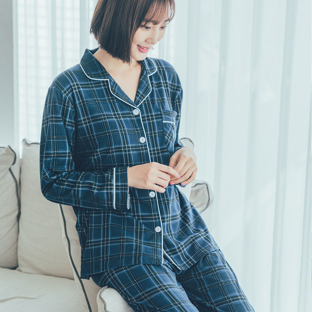 도씨 홈웨어 여성용 피치기모 긴팔 카라 커플 잠옷 상하의 세트 - 상세 이미지 5