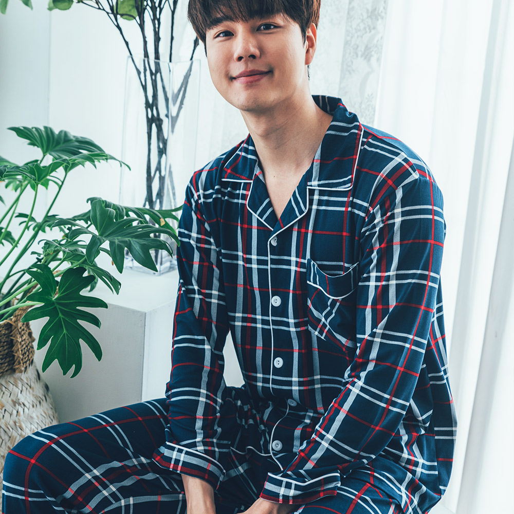도씨 남자파자마 피치기모 긴팔 카라 커플 잠옷 홈웨어세트 - 상세 이미지 3