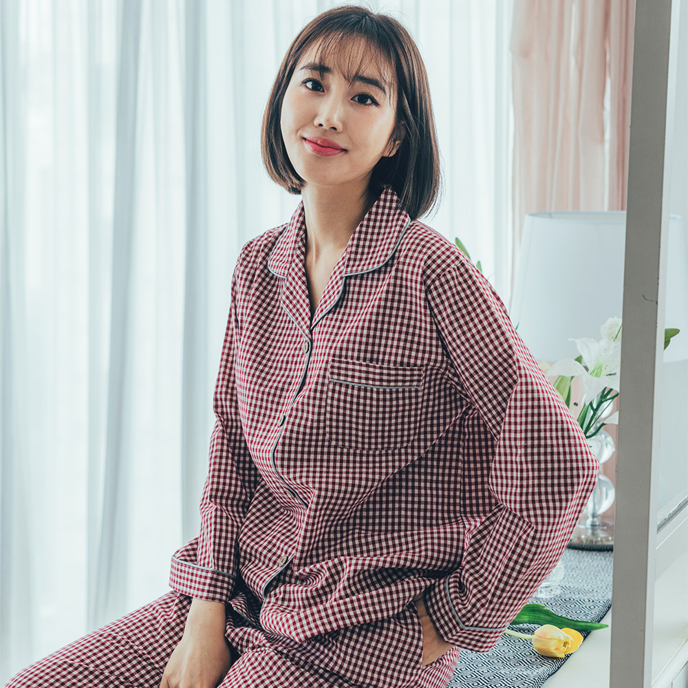 도씨 홈웨어 여성용 순면 긴팔 카라 커플 잠옷 상하세트 - 상세 이미지 2
