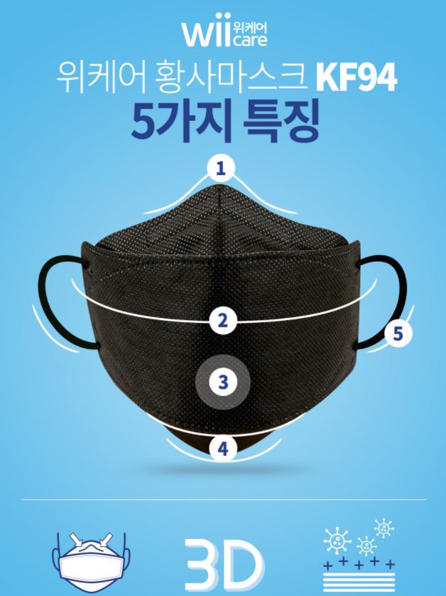 위케어 KF94 대형마스크 블랙 (5입) x 4개 - 상세 이미지 2
