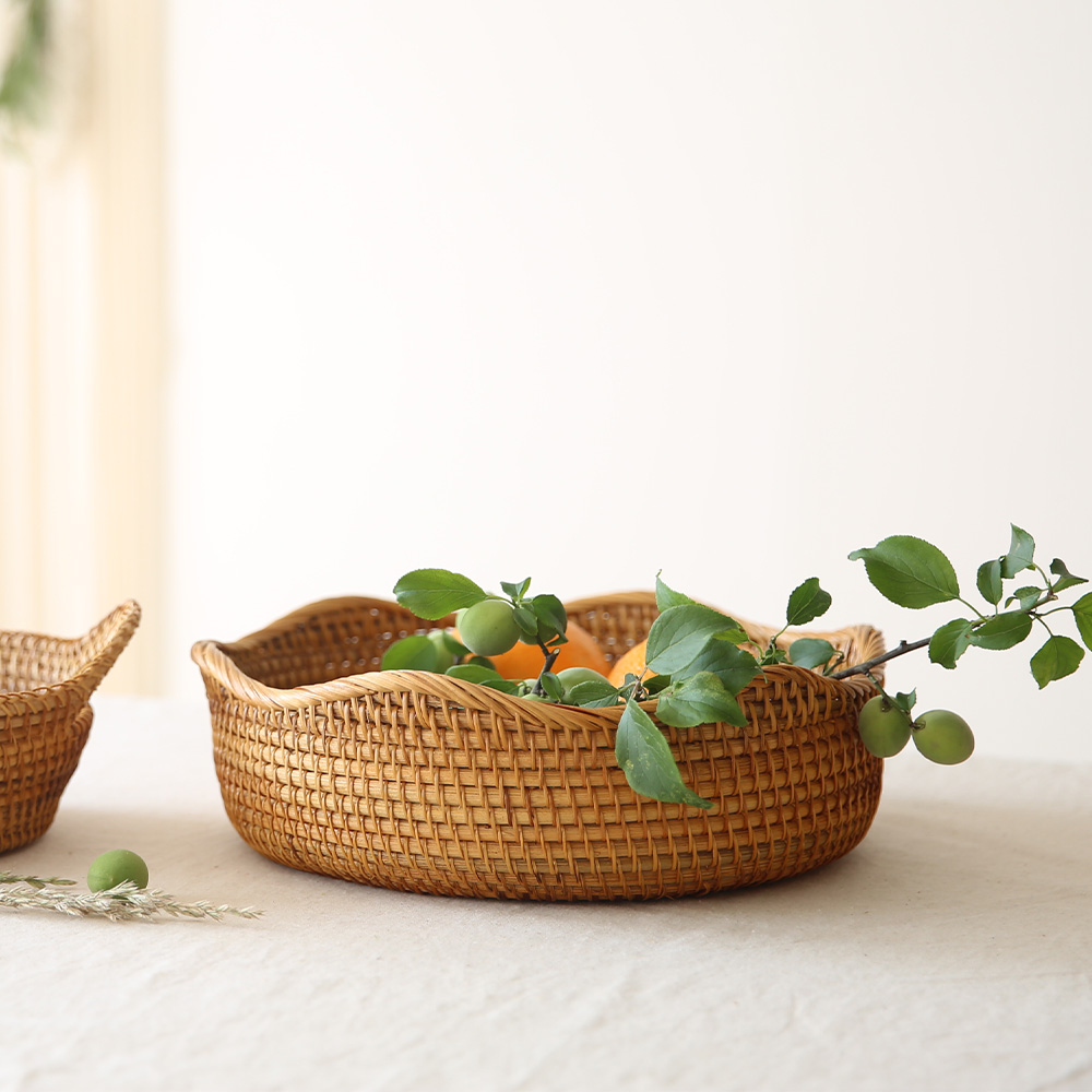 라탄 원형 간식 빵 과일 귤 보관 바구니 대형